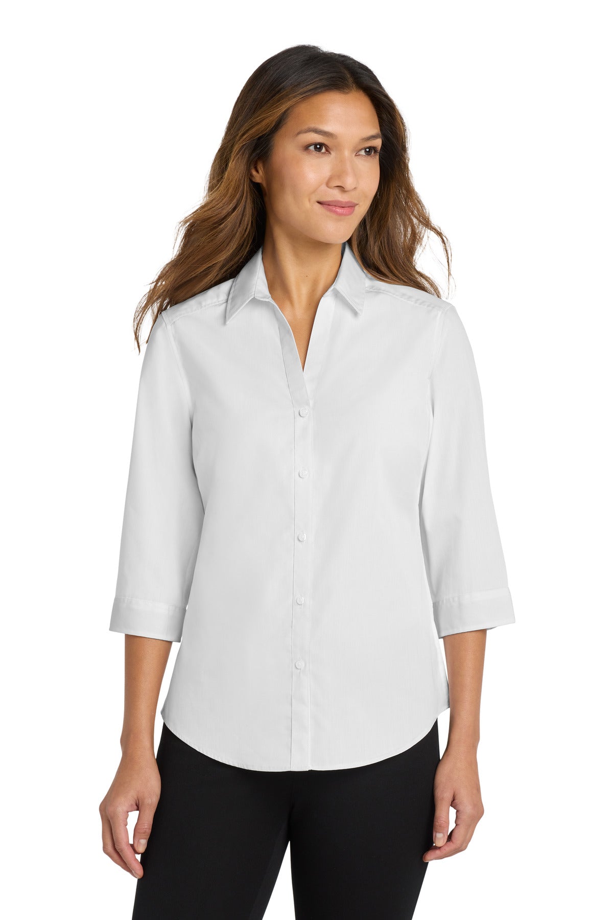 Port Authority ® Women's 3/4-Sleeve Carefree Poplin Shirt. LW102