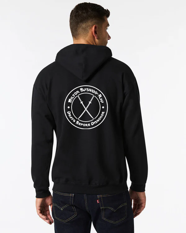 Adult Milton Bushido-Ryu Black Hoodie - Words Sleeve Sensei Back